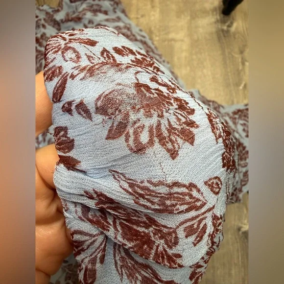 Madewell Blue Brown Floral Puff Sleeve Cute Flowy Swing Mini Dress Size 8 - Picture 11 of 12